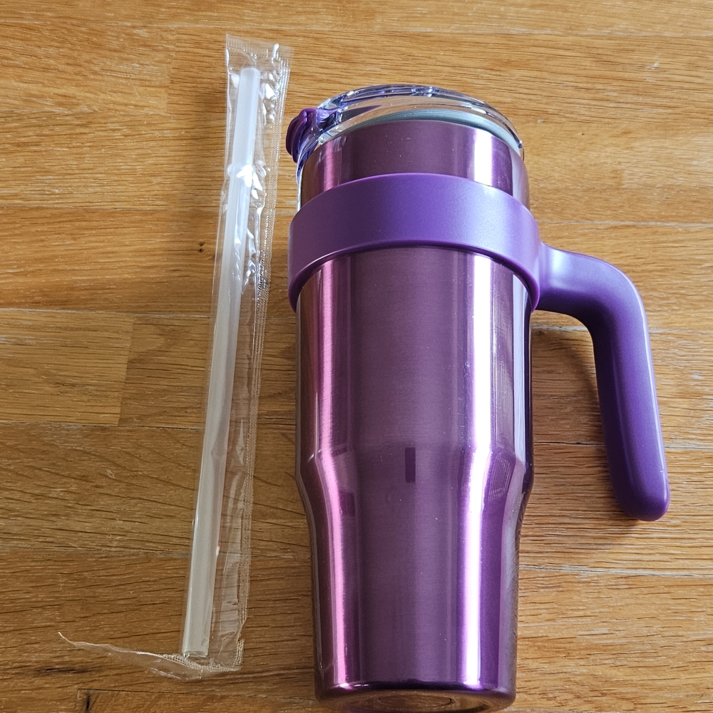 Purple Stainless Steel Insulated Tumbler with Handle and Straw